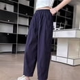 thumbnail image 5 of Girls Lightweight Crinkled Pants, Elastic High Waist Loose Wide Leg Casual Cropped Trousers with Side Pockets 5-15Y Navy, 5 of 8