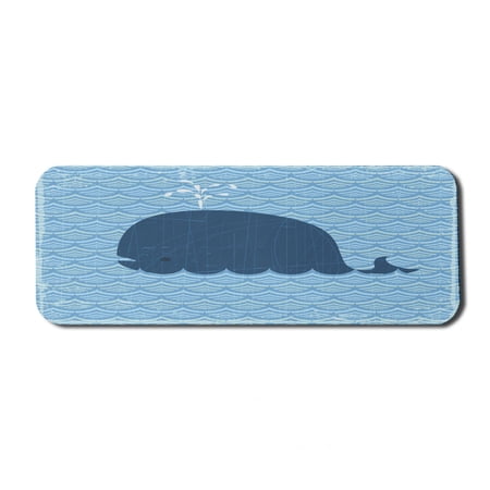 Whale Computer Mouse Pad  Little Whale Water on Top with Artwork Deco Wavy Like Patterned Background Abstract Work  Rectangle Non-Slip Rubber Mousepad Large  31  x 12  Gaming Size  Blue  by Ambesonne