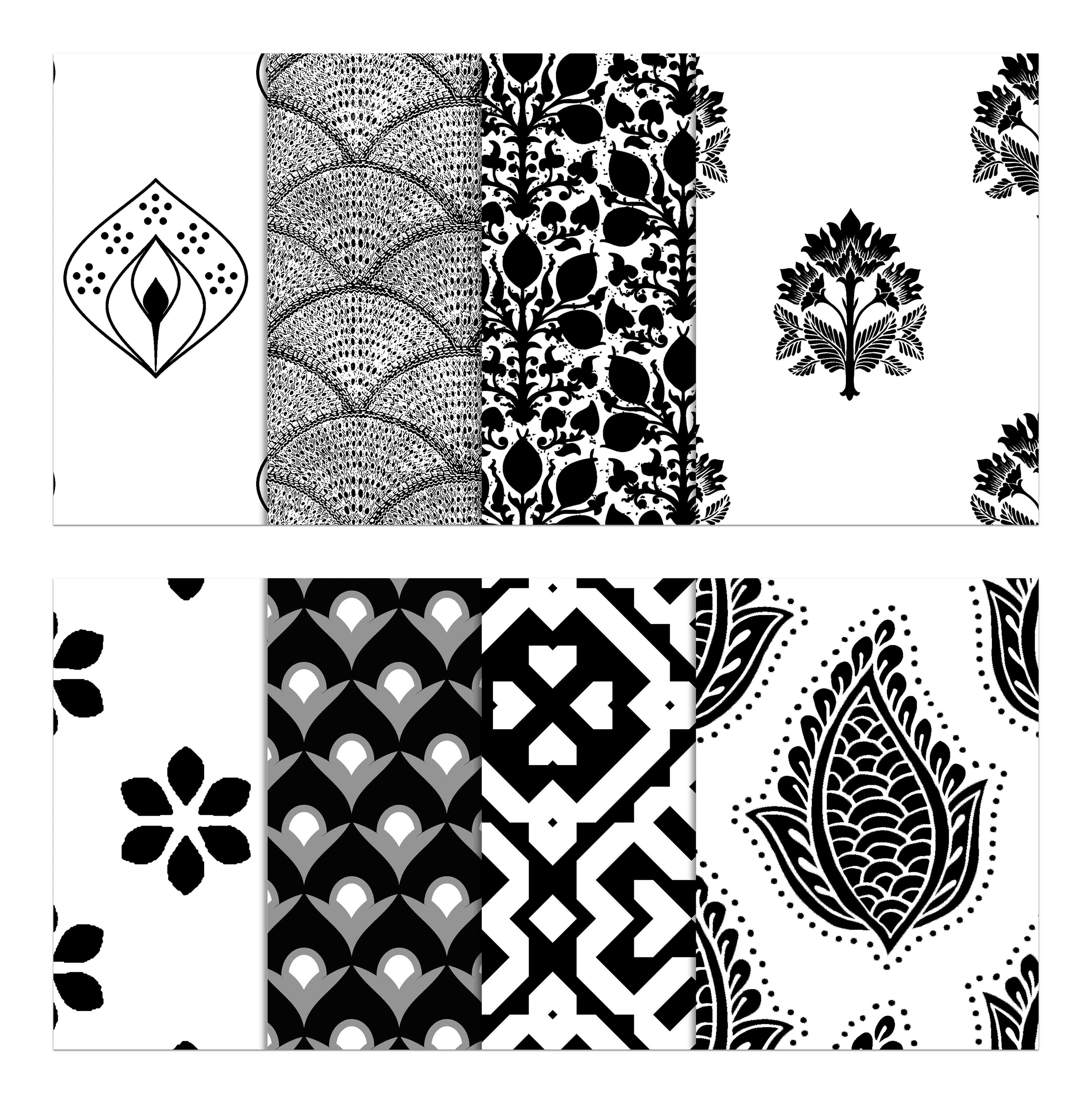 Soimoi 8 Pc Fat Quarter Bundle -Asian BlockPrint 18"x 22"DIY Patchwork-100% CottonPre-Cut Quilting Fabric (White & Black)