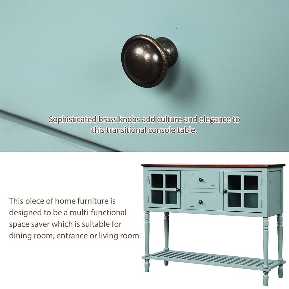 Lowestbest Sideboard Console Table, Entryway Accent Sofa Table with Bottom Shelf, Glass Buffet Storage Cabinet for Living Room, Blue Lowestbest Sideboard Console Table, Entryway Accent Sofa Table with Bottom Shelf, Glass Buffet Storage Cabinet for Living Room, Blue