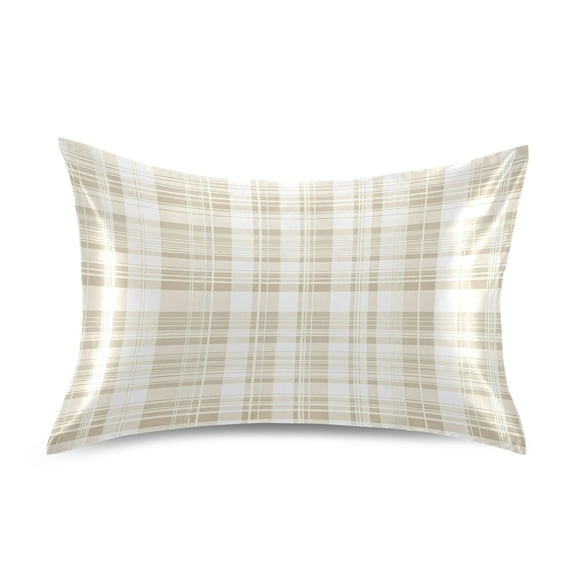 Satin Pillow Case Standard Silk Pillow Cover for Hair and Skin Envelope Closure Beige and White Plaid 20"x26"
