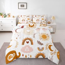 jejeloiu Retro Boho Rainbow Full Size Comforter Sets,Bohemian Moon Sun Bedding Comforter Set,White Brown Orange Bedding Sets For Girls Kids,Ultra Soft Home Decor Reversible,3 Pieces