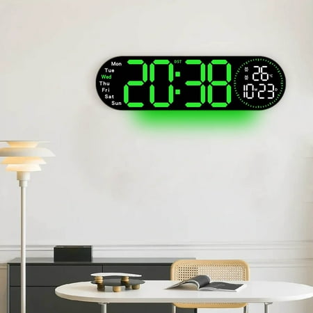 HOARBOEG Large Digital Wall Clock with Remote, 10 RGB Color Modes Multifunctional Electronic Alarm Clock, Remote Control, RGB Night Light & Auto Brightness for Living Room & Bedroom