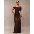 thumbnail image 5 of Coffee Brown One-Shoulder Ruched Maxi Evening Gown Formal Dress, 5 of 30