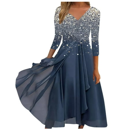 

Yohome Women Ladies Fashion V-Neck French Dress Evening Dress Chiffon Irregular