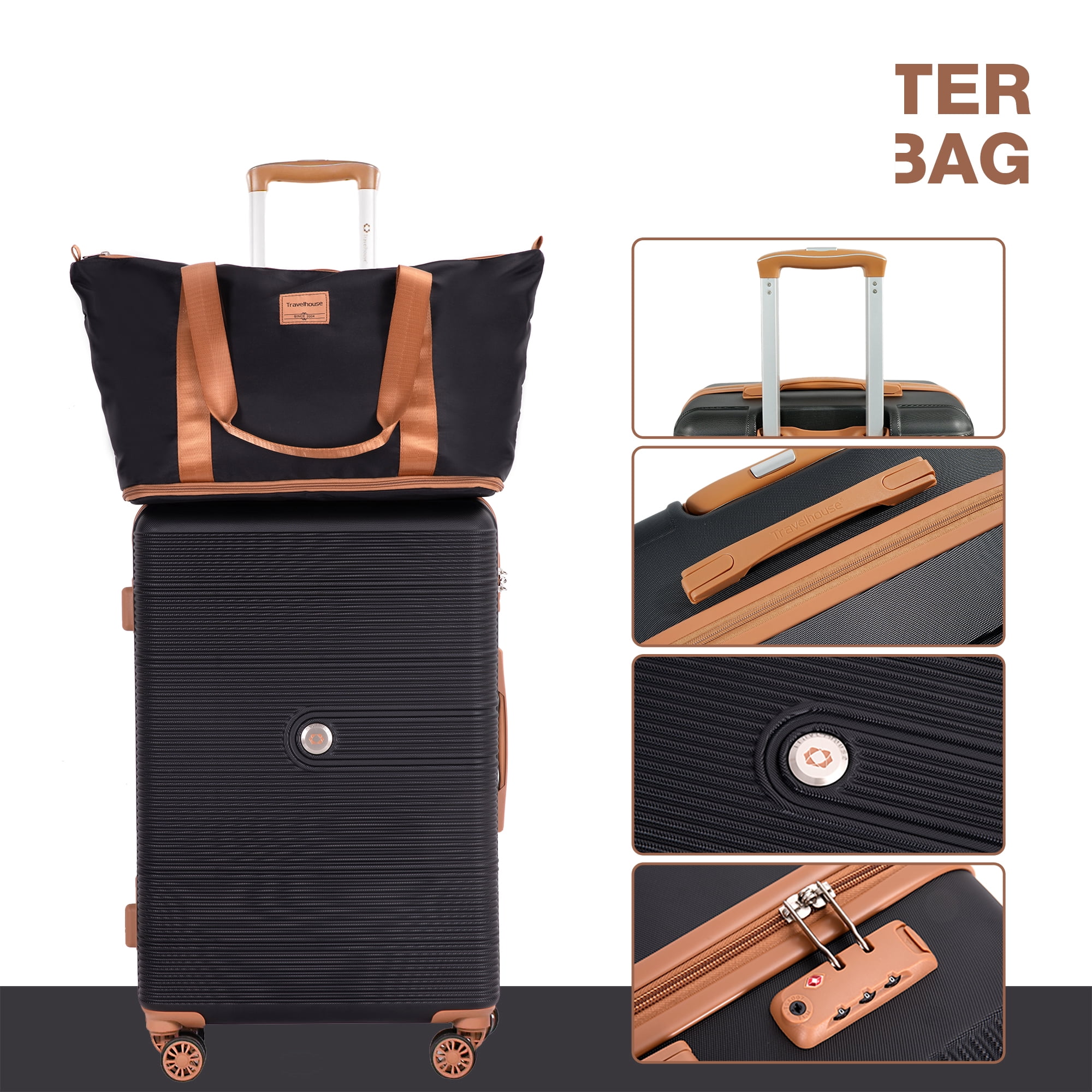 Travelhouse 6 Piece Hardshell Luggage Set Lightweight Suitcase with TSA Lock and Spinner Wheels and Duffle Bag, Black