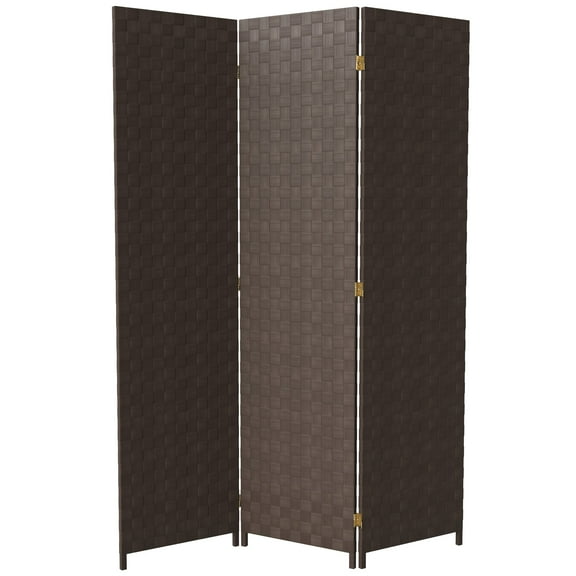 Red Lantern 6 ft. Tall Woven Fiber Outdoor All Weather Room Divider - 3 Panel - Dark Brown
