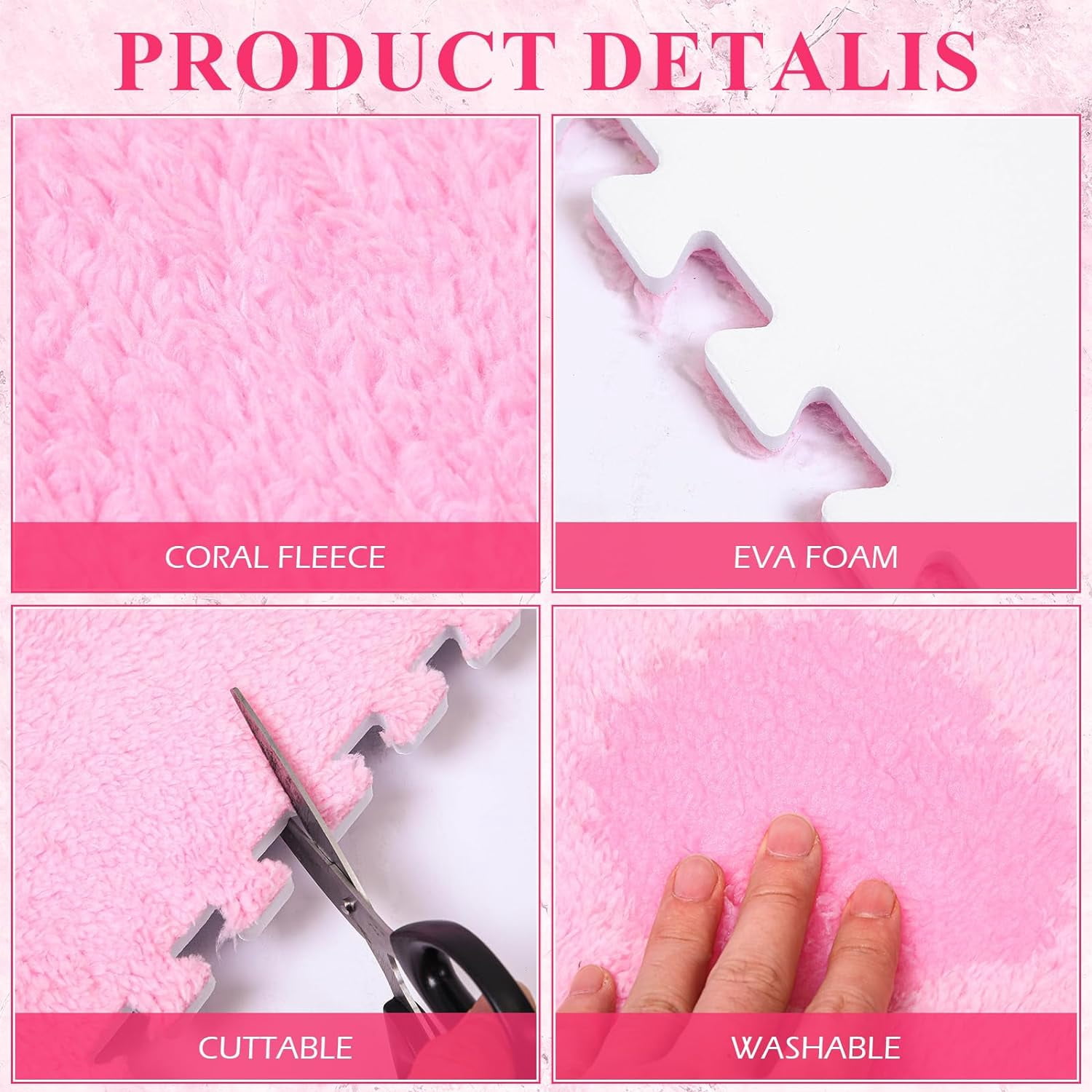 60 Pieces Plush Puzzle Foam Floor Mat Square Interlocking Carpet Tiles with Fluffy Play Mat Floor Tiles Soft Climbing Area Rugs for Living Room Floor Gym Area(Pink, Rose Red)