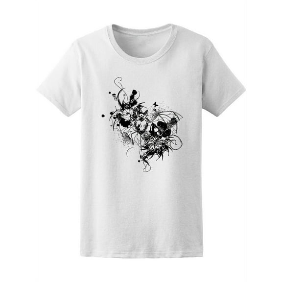 Bat With Flowers And Butterfly T-Shirt Women -Image by Shutterstock, Female Large
