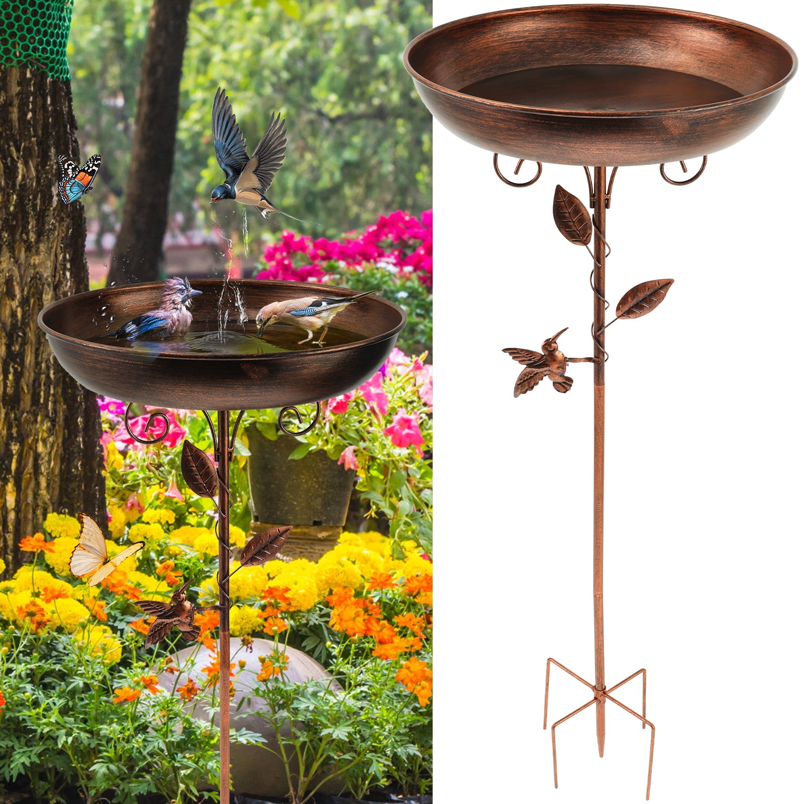 Wekvgz Bird Bath 32 Inches Sturdy Iron Garden Birdbath for Outside Vintage Standing Bird Bath Bowl for Outdoor Garden Patio Yard Lawn