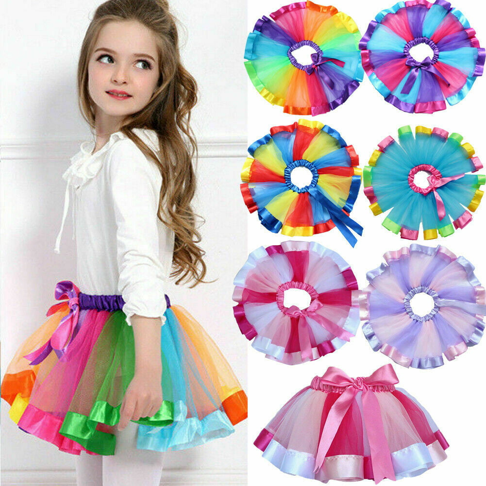 Kids Child Girl Rainbow Bow Colorful Tutu Skirt Tulle Tutu Mini Dress Dancew ja 