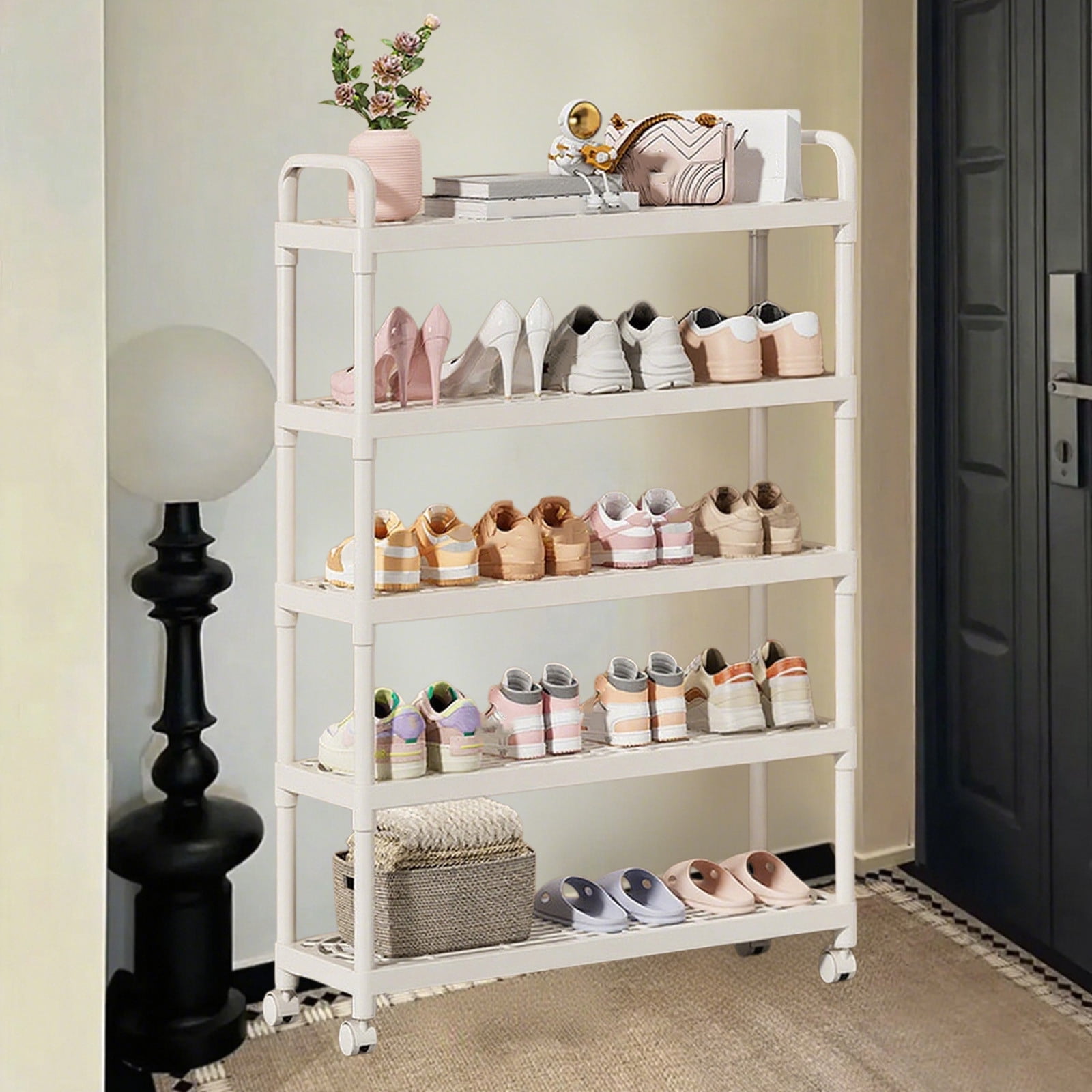 Rolling Shoe Rack with Wheels, Stackable Shoe Organizer for Entryway, Garage, Dorm, Heavy Duty Shoe Storage Shelf for Boots, Sneakers, Multi-Tier Rack for Small Spaces