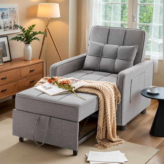 Furmax Adjustable Sofa Chair Bed Convertible Sleeper Sofa Chair 3 in 1 for Living Room,Grey