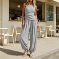 thumbnail image 2 of Yyuenw Women One Shoulder Matching 2 Piece, One Shoulder Sleeveless Tank Top Drawstring Wide Leg Pants Summer Casual Vacation Athleisure Set, 2 of 6