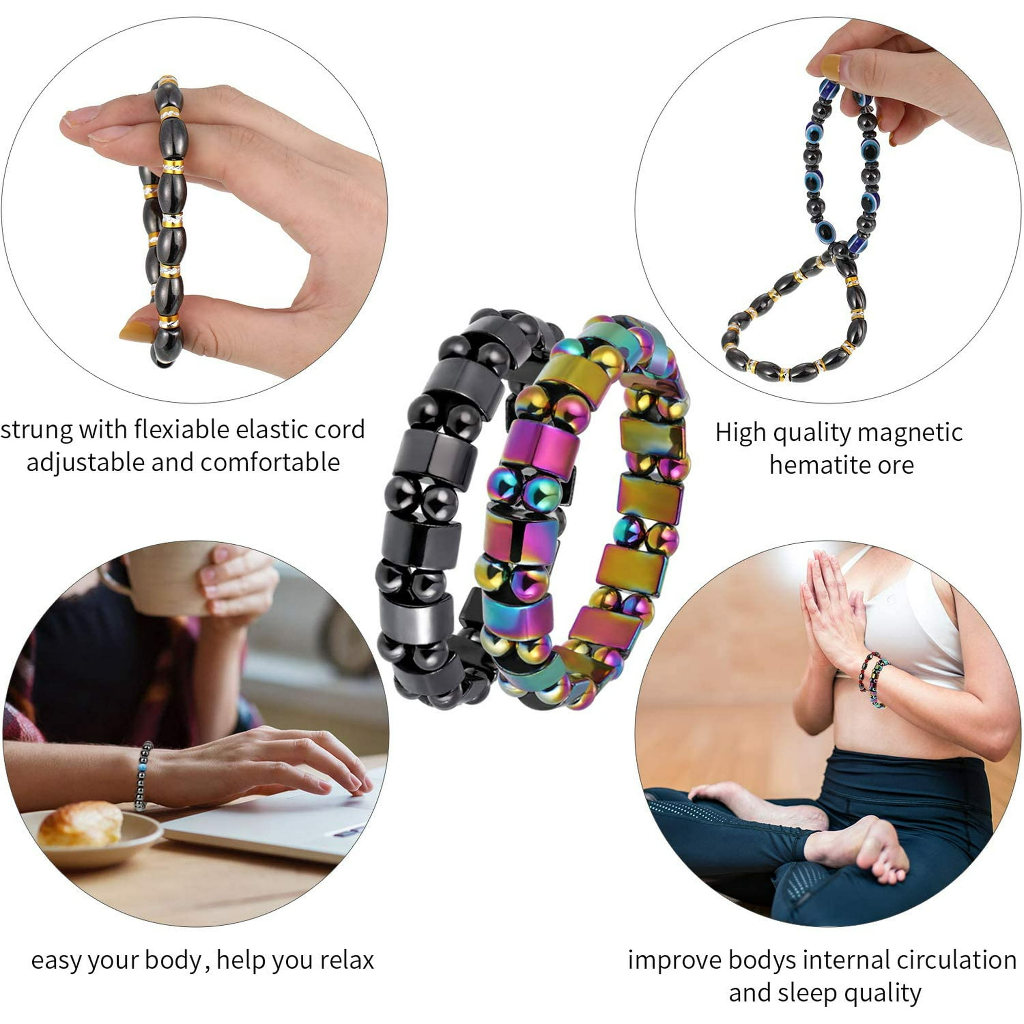 10 Pieces Magnetic Hematite Bracelets for Men Women Magnetic Bracelet Magnet Therapy Bracelet for Arthritis and Joint 10 Styles