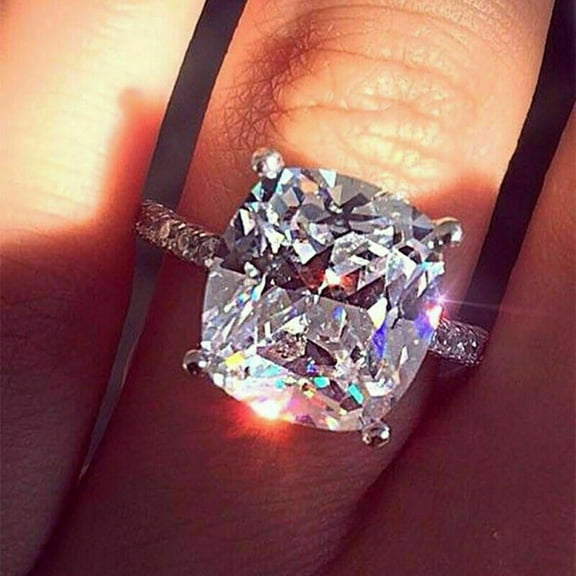 3Ct Cushion Cut Lab Created Diamond Solitaire With Accents Women's Engagement Ring 14K White Gold Plated