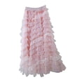 thumbnail image 4 of Gradient Elegant Sheer Layered Midi Skirt with Ruffled Hem Lightweight Flowy Ankle Length Skirt for Casual Party Pink One Size, 4 of 4