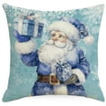 thumbnail image 2 of Winter Snowflake Santa Pillowcases 18x18 Inch Blue Christmas Throw Pillowcases Set of 2 Christmas Winter Holiday Pillowcases Cotton Linen Cushion Covers for Sofa Home Decor, 2 of 7