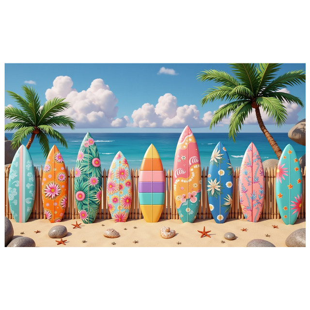 Bannière de Planche de Surf au Design Coloré Motif Floral Plage Tropicale pour Fête d'Été Déco Extérieure Vacances