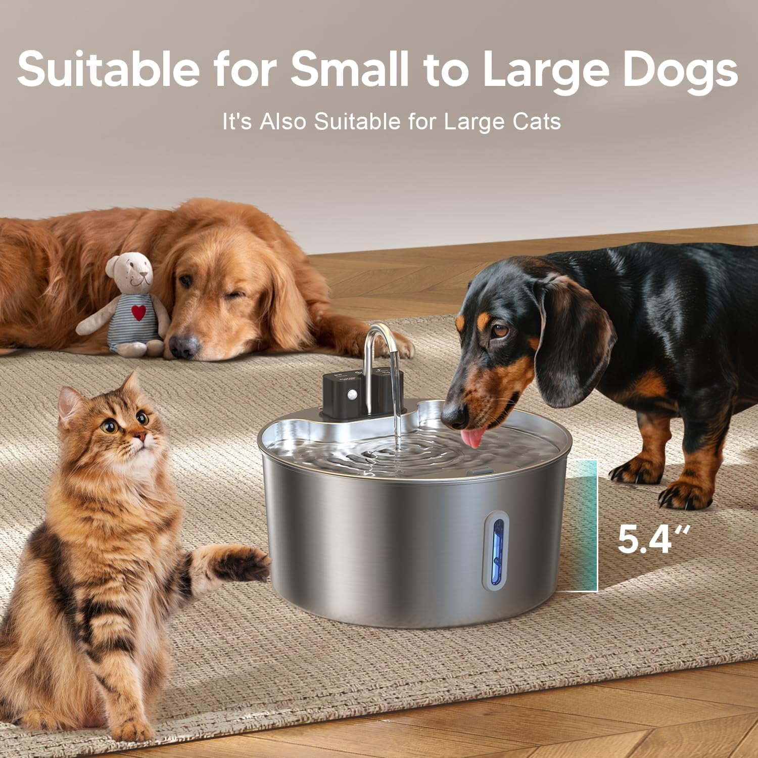 Dog Water Fountain: 1.8Gal/7L Wireless Stainless Steel Dog Fountain Bowl for Small to Large Dogs, Battery Operated Pet Water Dispenser Indoor with Ultra-Quiet Pump, Easy Clean, 6 Filter
