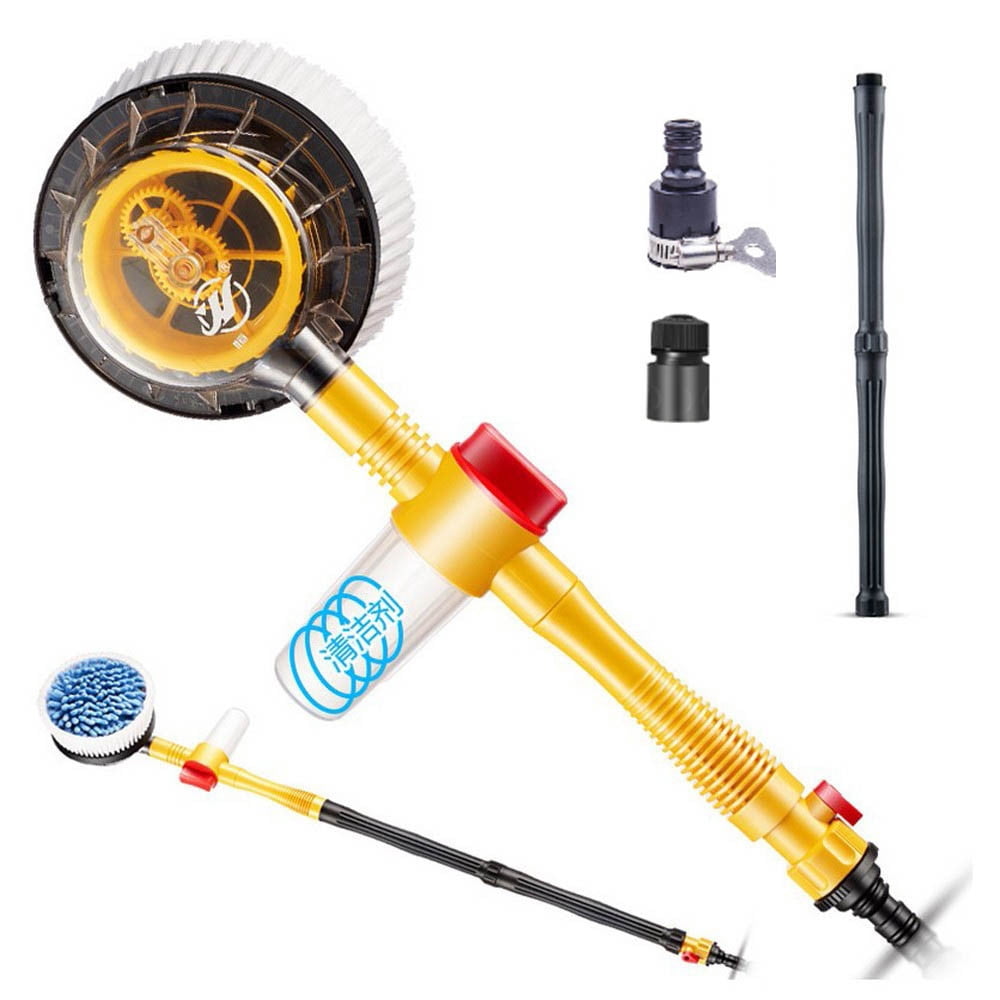 Kezqiaxn Spinning Car Wash Brush Soft Microfiber, Auto Rotate Car Brush Mop with Soap Dispenser, Exterior Car Washing Brush Attached To Hose, Long Handle Scrubbers Car Cleaning Brush (Rotary Brush)