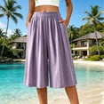 thumbnail image 2 of VBVC Women's High Waist Wide Leg Culottes, Breathable Casual Cropped Palazzo Pants For Women, Ladies' Loose Flowy Elastic Waist Capri Pants with Pockets,Purple,M-5XL, 2 of 8