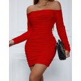 thumbnail image 5 of Off-the-shoulder long-sleeve pleated bodycon dress, sexy strapless dress, 5 of 5
