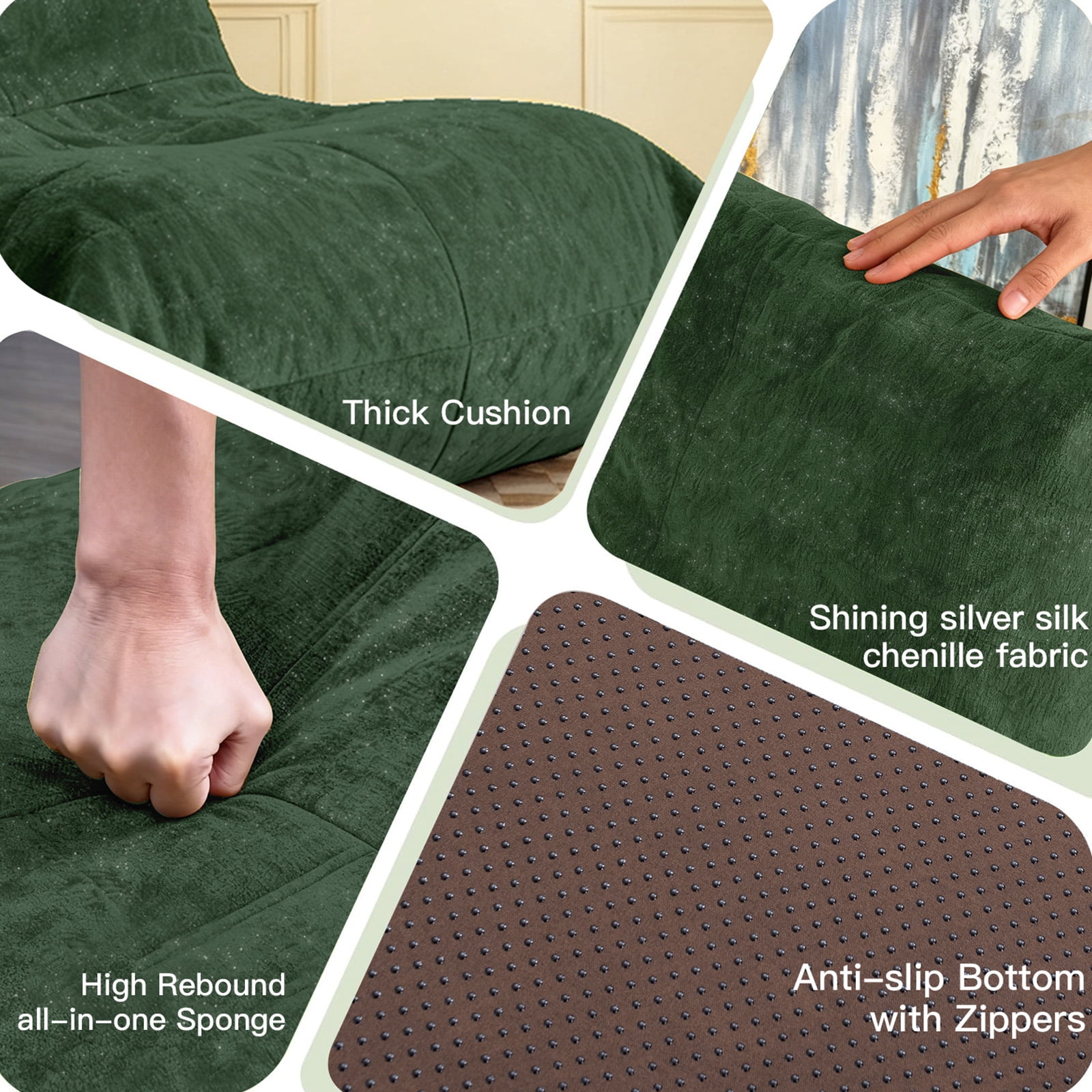 Leumius Bean Bag Chair,L-Shaped Memory Foam Bean Bag Sofa for Adults,Beanbags Lazy Sofa for Bedroom, Living Room, Office and Home,Green