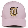 thumbnail image 2 of Daxton Premium Mid Profile Hat Semi Curved Visor Pink Cap Black Gold Gothic Embroidered, Letter T, 2 of 3