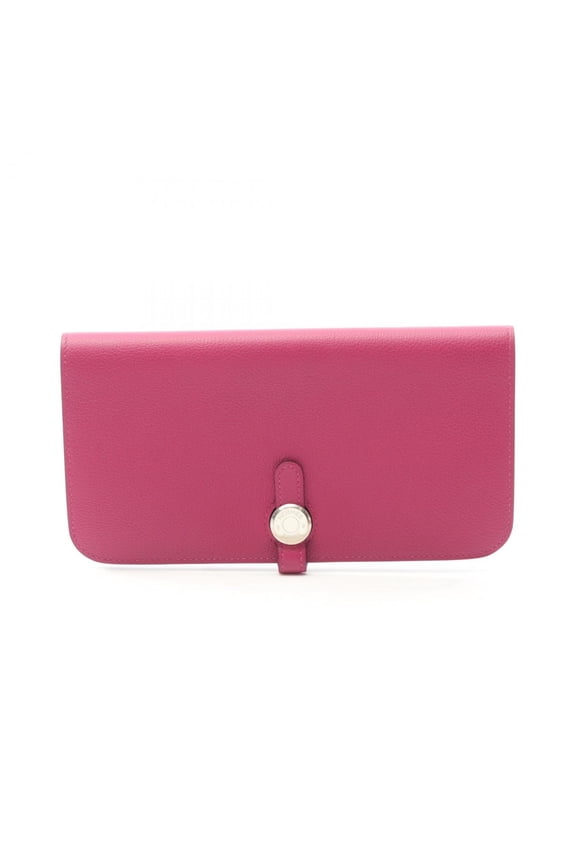 Pre-Owned Hermes Herms Dogon Long Bifold Wallet, Leather, Evercolor, Women's, Pink (Good)