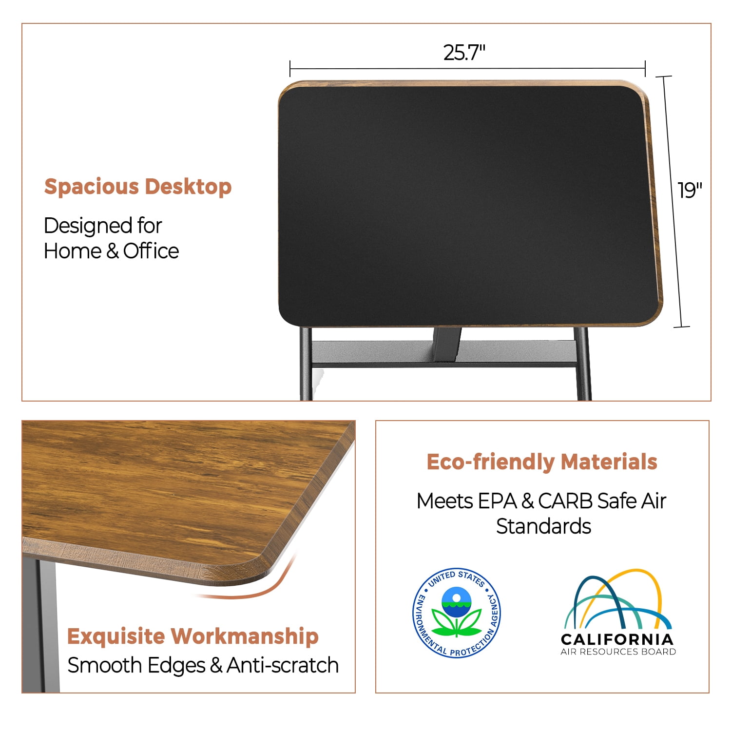 MAYEERTY Mobile Laptop Stand Rolling Desk with Adjustable Height for Home, Office, Brown