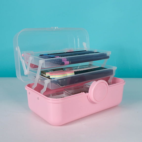 Lockable 3-Layer Folding Storage Box - Large Plastic Portable Toolbox, Cosmetics Transfer Organizer, Art Nail Nail Polish Case with Transparent Visible Design, 27x16x13cm
