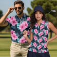 thumbnail image 2 of Aplkyhs Hawaiian Flowers Matching Golf Shirts for Couple Quarter Zip Men's Casual Short Sleeve Cool Golf Shirts 4-Way Stretch for Golf,Tennis,Hiking,Running,Gym Breathable Fabric, 2 of 6