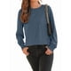 thumbnail image 3 of Blusas de Larga para Mujer, con Cuello Redondo Plisado, Informales, de Negocios, Ropa de Moda. Azul S, 3 of 6