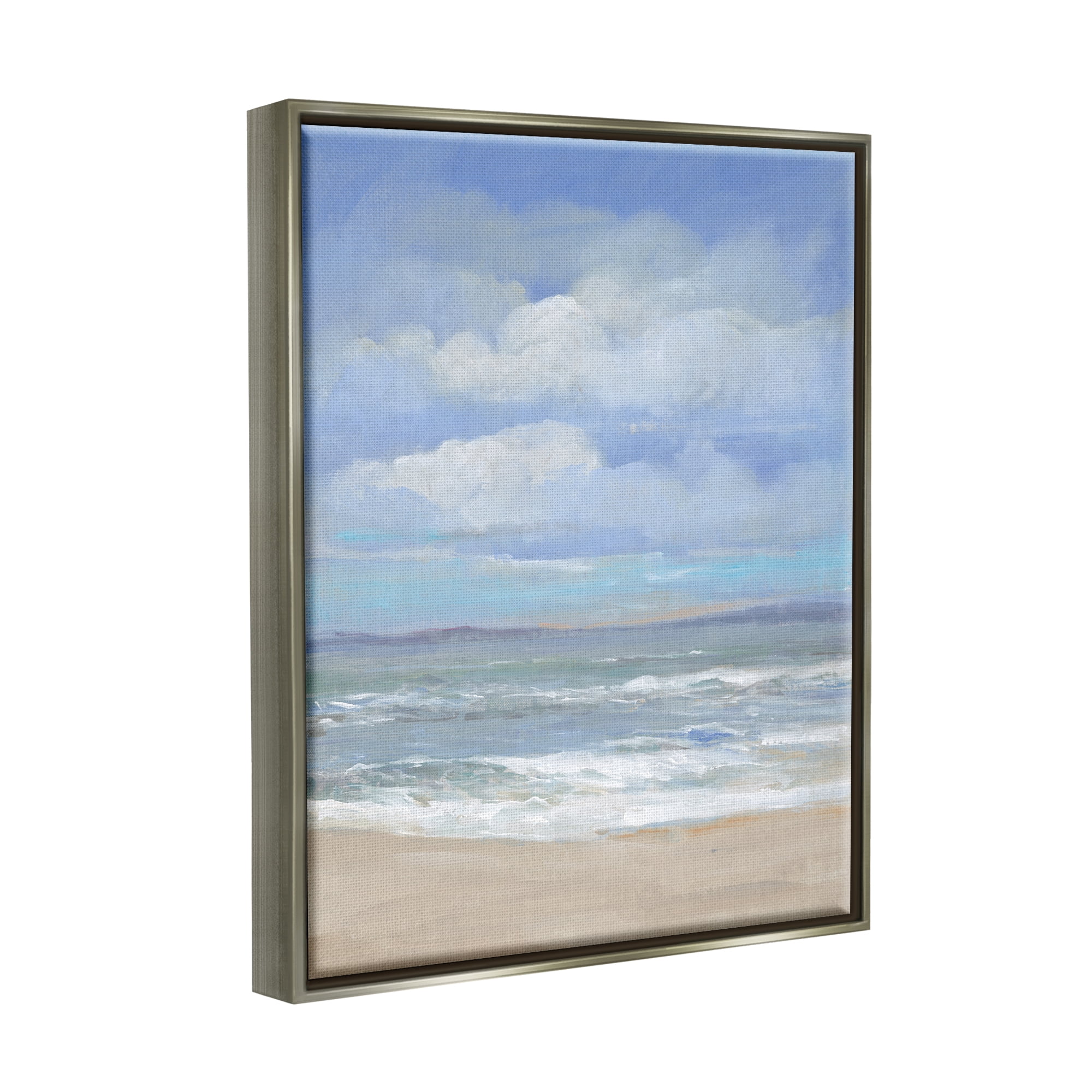 Stupell Cloudy Ocean Bay Shoreline Landscape Painting Gray Floater Framed Art Print Wall Art