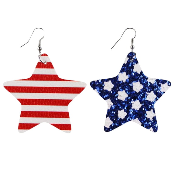 Women Adult Patriotic Dangle Drop Stud Earrings, 4th of July Red White Blue USA Star Earrings, American Flag Artificial Leather Jewelry for Independence Day