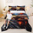 thumbnail image 2 of Castle Fairy Sunset Racer Queen Comforter Set 3pcs for Men, Abstract Sky Bedding Comforter Set for Master Bedroom, Orange and Blue,Grey Reversible, 2 of 6