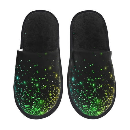 Balery Night Rainbow Sparkles Slient Indoor Furry Fleece Comfort House Shoes Soft Non-Slip Home Shoes Cotton slippers House Slippers-- Large