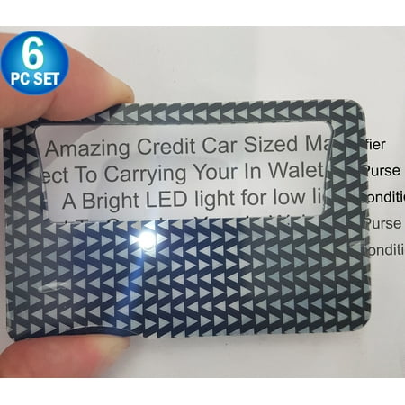 Magnifier Reader - 6 Credit Card Sized Illuminated 3x Reading Magnifier Lens - Wallet Sized Reader