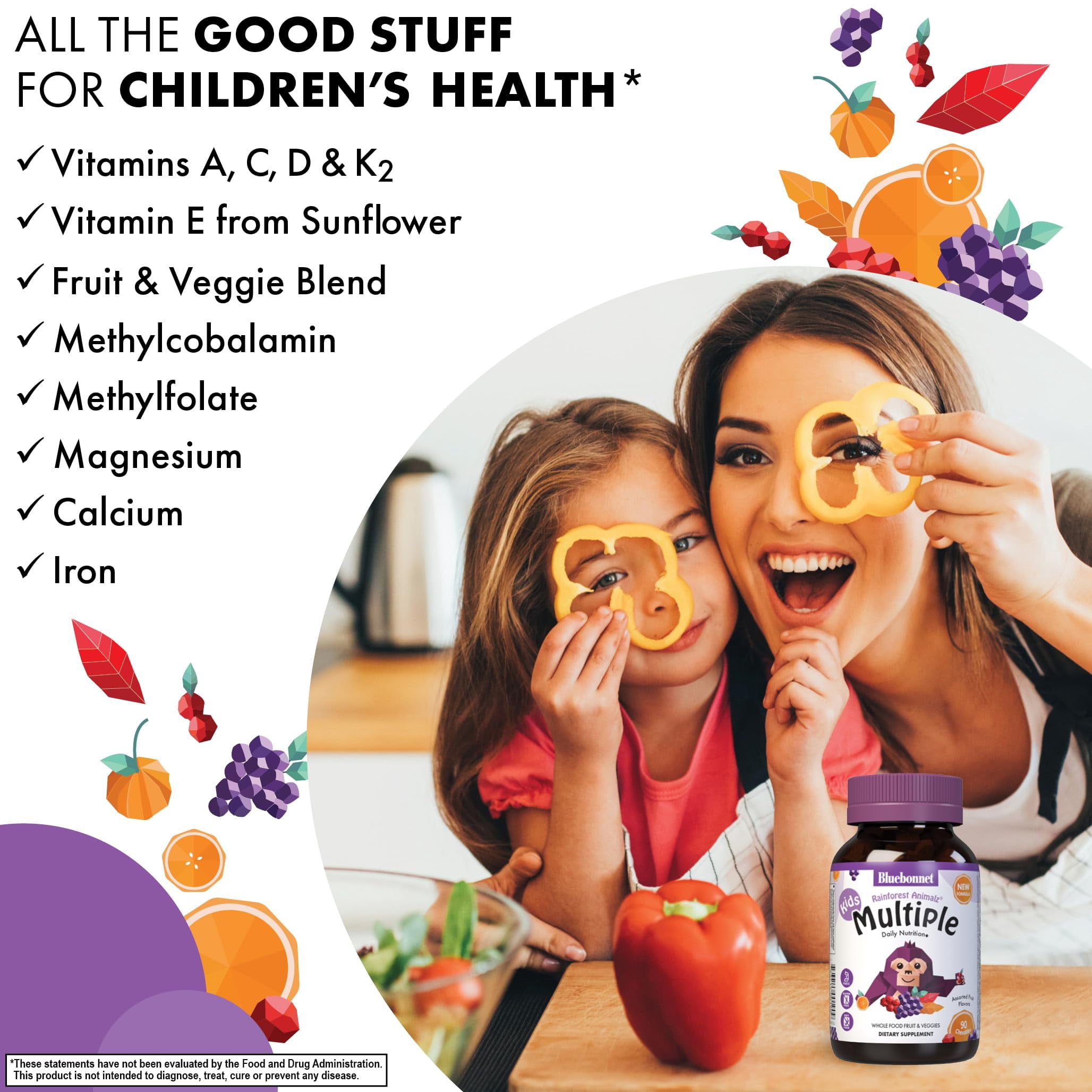 Bluebonnet Rainforest Animalz Kids Chewable Multivitamins, Vitamin C, D3, Iron, 180 Days
