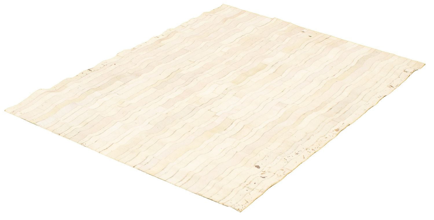ECARPETGALLERY 4'8" x 6'6" Contemporary Cowhide Patchwork Handmade Area Rug for Living Room, Dining Room and Bedroom in Ivory