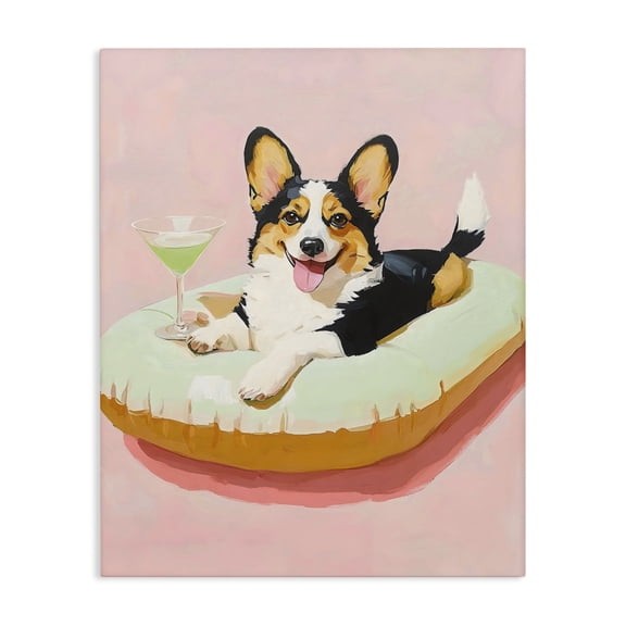Stupell Industries Pastel Corgi with Cocktail Canvas Wall Art, design by The Prints Vibe