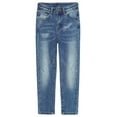 thumbnail image 1 of KIDSCOOL SPACE Little Girls Jeans,Elastic Waistband Inside High Strecth Soft Simple Desgin Denim Pants,Light Blue,6, 1 of 5