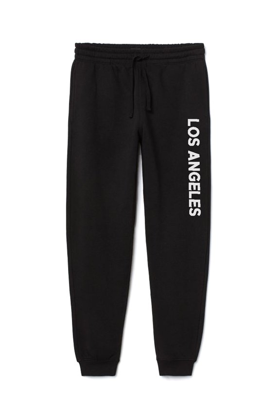 Adult Unisex Basic Black Jogger Sweatpants USA Cities States White Letters - Los Angeles, L