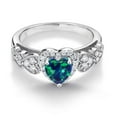 thumbnail image 3 of Gem Stone King 925 Sterling Silver Simulated Green Opal and White Moissanite Halo Ring for Women | 0.93 Cttw | Heart Shape 6MM | Gemstone October Birthstone | Size 8, 3 of 6