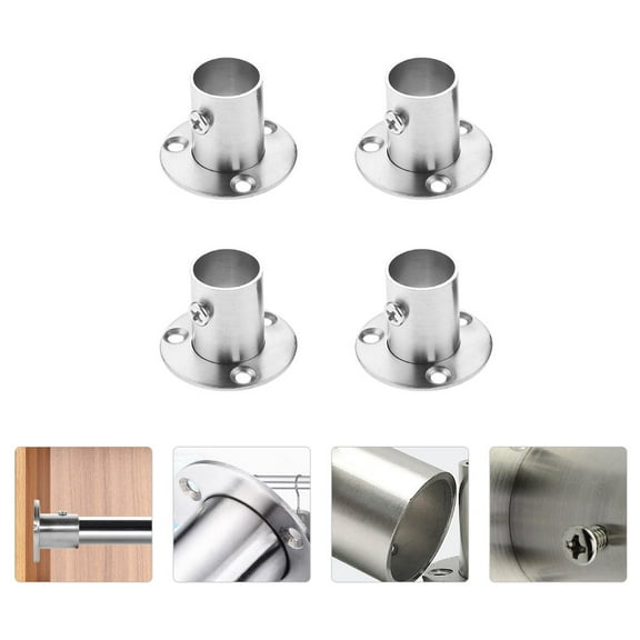 4 Pcs Adjustable Socket Bracket Support Holder Stainless Closet Rod Flange