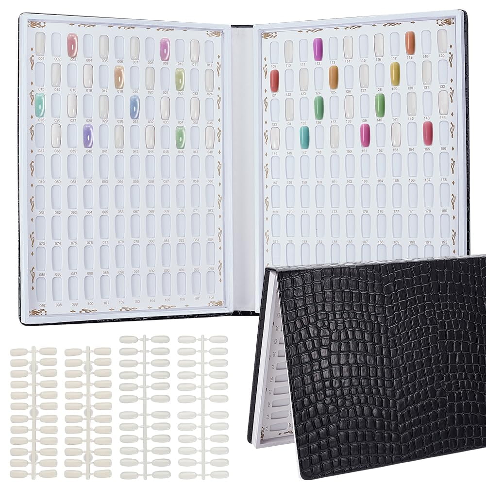 216 Colors Glod Nail Display Chart Nail Color Swatches with 480pcs 2 Style False Nail Tips Salon Nail Sample Tool for Nail Painting Practice