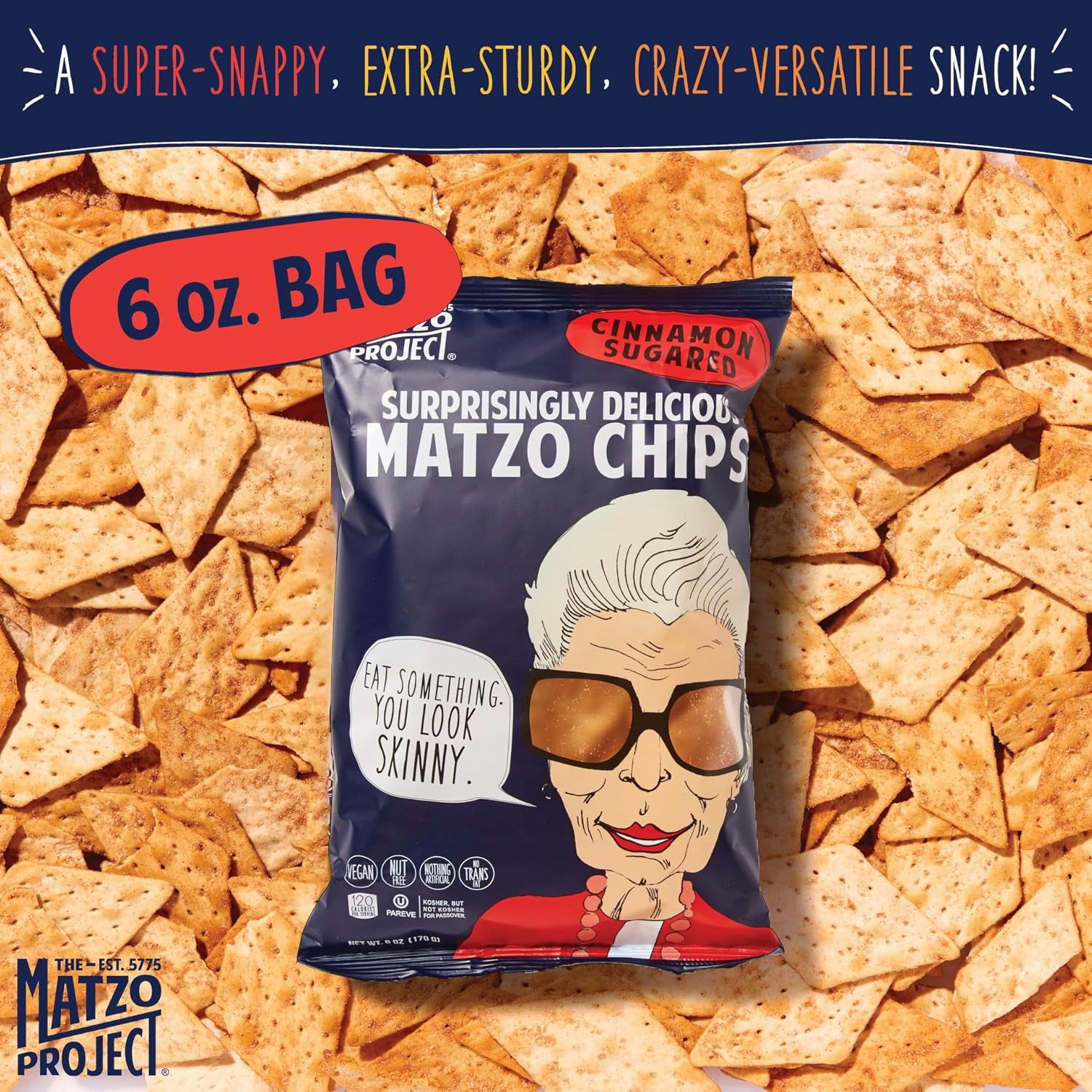 The Matzo Project Matzo Chips, Cinnamon Sugar, Kosher (But Not Kosher for Passover), Vegan, Nut-Free, No Trans Fat, Nothing Artificial, 6 oz
