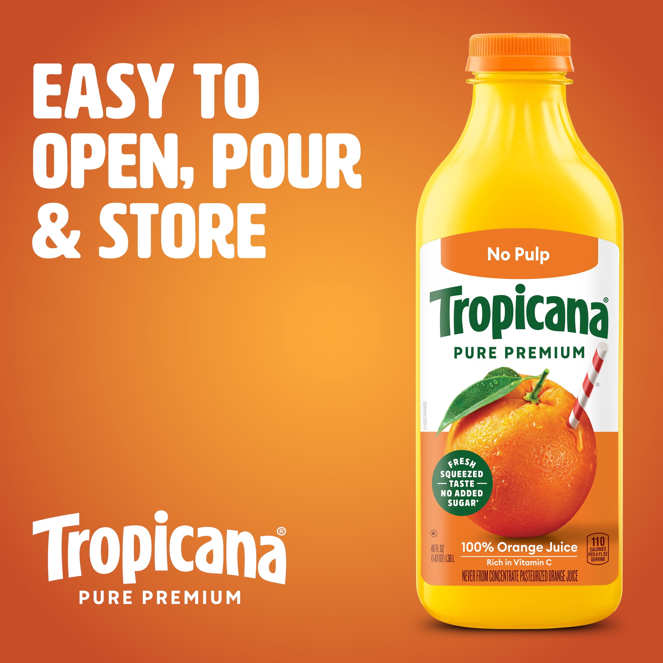 Tropicana Pure Premium 100% Orange Juice Original, No Pulp, No Sugar Added, 46 fl oz