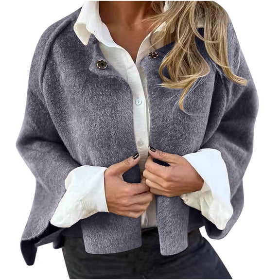 UYISJ Sherpa Fleece Jacket Women Oversized Open Front Cardigan Sweaters Button Up Coat Cotton Fall Winter Outerwear Gray XL